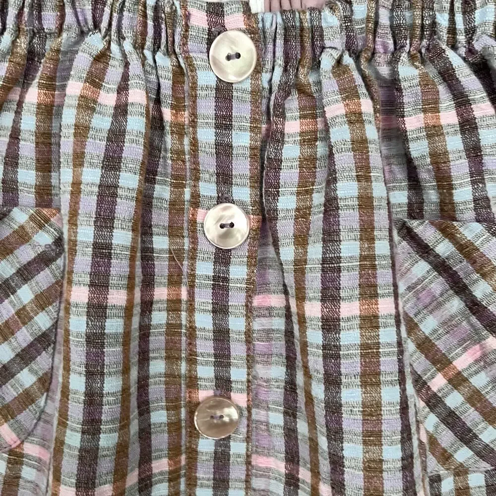🌻3/$25 Zara Kids Suspender Skirt Girls 3-4 Plaid Button Strap Cotton Blend Woven